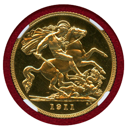 イギリス 1911年 1/2ソブリン 金貨 ジョージ5世 NGC PF64CAMEO
