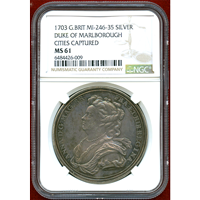イギリス 1703年 アン女王 銀メダル マールバラ公爵 NGC MS61