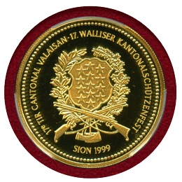 スイス 現代射撃祭 1999年 500フラン 金貨 シオン PCGS PR69DCAM