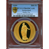スイス 現代射撃祭 1999年 500フラン 金貨 シオン PCGS PR69DCAM
