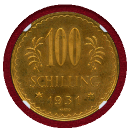 オーストリア 1931年 100シリング 金貨 紋章 NGC PL65