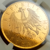オーストリア 1931年 100シリング 金貨 紋章 NGC PL65