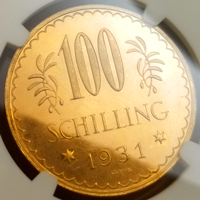 オーストリア 1931年 100シリング 金貨 紋章 NGC PL65