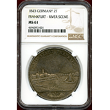 ドイツ 1843年 2ターラー 銀貨 フランクフルト都市景観 NGC MS61