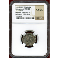 パルティア王国 AD78-120 ドラクマ 銀貨 パコルス NGC Ch MS