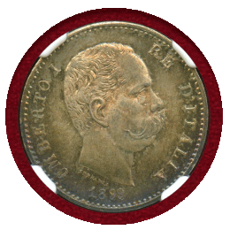 イタリア 1899R 1リラ 銀貨 ウンベルト1世 NGC MS66