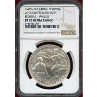 スイス 現代射撃祭 2015年 50フラン 銀貨 ヴァレー NGC PF70UC