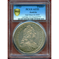 神聖ローマ帝国 オーストリア 1733年 ターラー 銀貨 カール6世 PCGS AU53