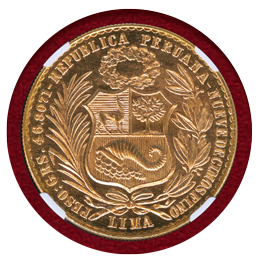【SOLD】ペルー 1967年 100ソル 金貨 女神座像 NGC MS65