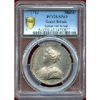 【SOLD】イギリス 1713年 アン女王 ユトレヒト条約締結記念銀メダル PCGS SP63