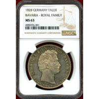 ドイツ バイエルン 1828年 ターラー 銀貨 王族への天の祝福 NGC MS63