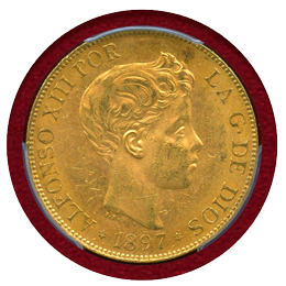 【SOLD】スペイン 1897年 100ペセタ 金貨 アルフォンソ13世 オリジナル MS61