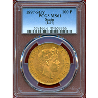 【SOLD】スペイン 1897年 100ペセタ 金貨 アルフォンソ13世 オリジナル MS61