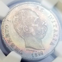 イタリア 1899R 1リラ 銀貨 ウンベルト1世 NGC MS66