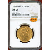 【SOLD】フランス 1865A 50フラン 金貨 ナポレオン3世有冠 NGC MS62