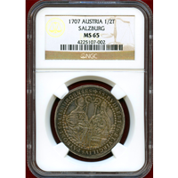 【SOLD】オーストリア ザルツブルク 1707年 1/2ターラー 銀貨 NGC MS65