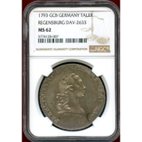 【SOLD】 ドイツ 1793年 ターラー銀貨 レーゲンスブルク都市景観 フランツ2世 MS62