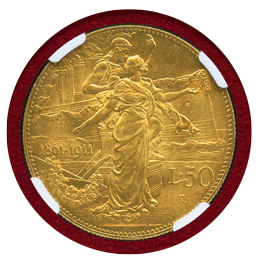 【SOLD】イタリア 1911R 50リレ 金貨 王国建国50周年記念 NGC MS63