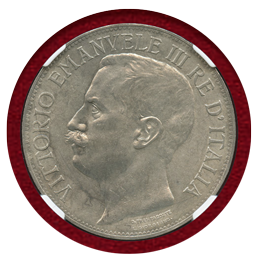 【SOLD】イタリア 1911R 5リレ 銀貨 王国建国50年記念 NGC MS61