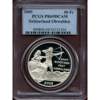 スイス 現代射撃祭 2009年 50フラン 銀貨 オプヴァルデン PCGS PR69DCAM