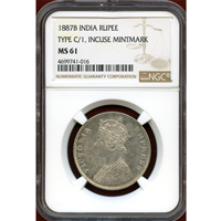 【SOLD】英領インド 1887B ルピー 銀貨 ヴィクトリア女王 NGC MS61