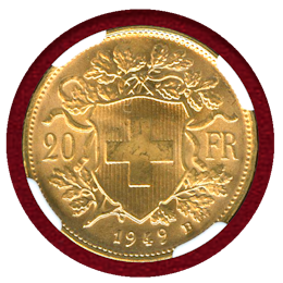【SOLD】スイス 1949B 20フラン 金貨 アルプスの少女 NGC MS67