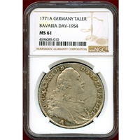 ドイツ バイエルン 1771A ターラー 銀貨 マクシミリアン3世 NGC MS61