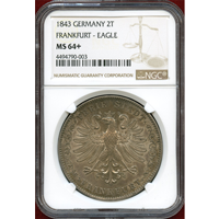 【SOLD】ドイツ フランクフルト 1843年 2ターラー 銀貨 鷲 NGC MS64+
