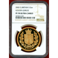 イギリス 2002年 5ポンド 金貨 エリザベス2世 ゴールデンジュビリー NGC PF70UC