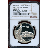 【SOLD】スイス 現代射撃祭 2013年 50フラン 銀貨 ルツェルン NGC PF70UC