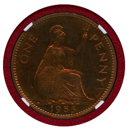 【SOLD】イギリス 1953年 ペニー 銅貨 エリザベス2世 NGC PF65RB