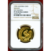 【SOLD】アンドラ公国 1990年 50ディナール 金貨 キタリス NGC PF70UC