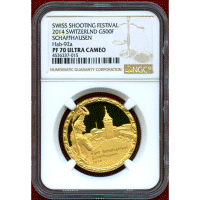 スイス 現代射撃祭 2014年 500フラン 金貨 シャフハウゼン NGC PF70UC