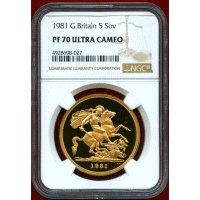 【SOLD】イギリス 1981年 5ポンド 金貨 エリザベス2世 NGC PF70UC