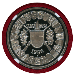 スイス 現代射撃祭 1986年 100フラン プラチナ貨 ウーリ NGC PF69UC
