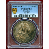 【SOLD】ドイツ ニュルンベルク 1736PGN ターラー 銀貨 都市景観 PCGS MS62