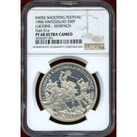 【SOLD】スイス 現代射撃祭 1996年 50フラン 銀貨 ゼンパッハ NGC PF68UC