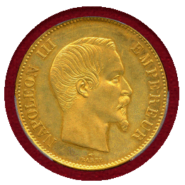 フランス 1858A 100フラン 金貨 ナポレオン3世 無冠 PCGS AU55