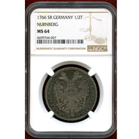 ドイツ ニュルンベルク 1766SR  1/2ターラー 銀貨 双頭の鷲 NGC MS64