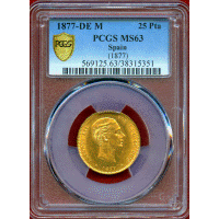 スペイン 1877DE M 25ペセタ 金貨 アルフォンソ12世 PCGS MS63