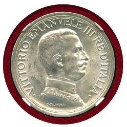 イタリア 1914R 2リレ 銀貨 エマヌエレ3世 クァドリガ NGC MS63