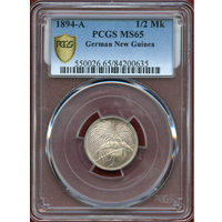 独領ニューギニア 1894A 1/2マルク 銀貨 極楽鳥 PCGS MS65