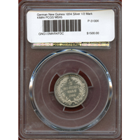 独領ニューギニア 1894A 1/2マルク 銀貨 極楽鳥 PCGS MS65