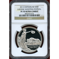 【SOLD】スイス 現代射撃祭 2013年 50フラン 銀貨 ルツェルン NGC PF70UC