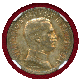 【SOLD】イタリア 1917R 1リラ 銀貨 エマヌエレ3世 クァドリガ NGC MS62