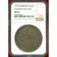 【SOLD】ドイツ ケルン (1705) ターラー 銀貨 都市景観 NGC MS62