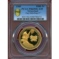 スイス 現代射撃祭 1989年 1000フラン 金貨 メンツィンゲン PCGS PR69DCAM
