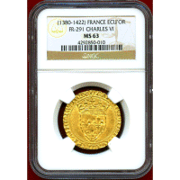 【SOLD】フランス (1380-1422) エキュドール 金貨 シャルル6世 NGC MS63