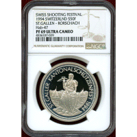 スイス 現代射撃祭 1994年 50フラン 銀貨 ザンクトガレン NGC PF69UC
