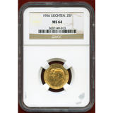 リヒテンシュタイン 1956年 25フランケン金貨 フランツ・ヨーゼフ2世 NGC MS64